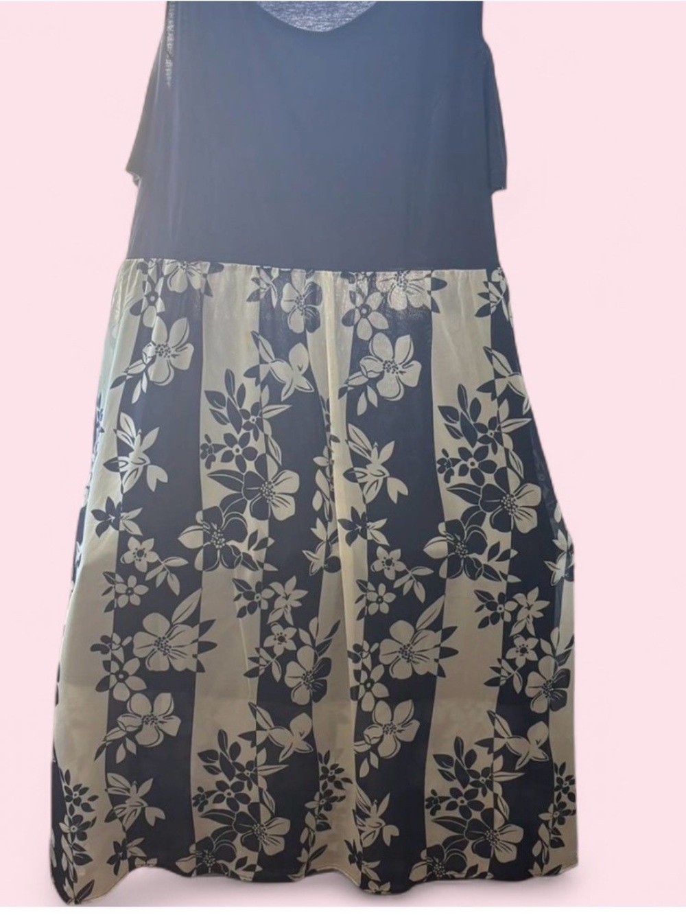 Navy Top Floral Stripe A-Line Dress